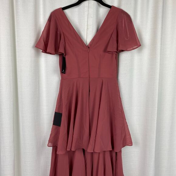 Lulus Sincerely Exquisite Rusty Rose Short Sleeve Tiered Maxi Dress Sz.XS NWT - Picture 11 of 16